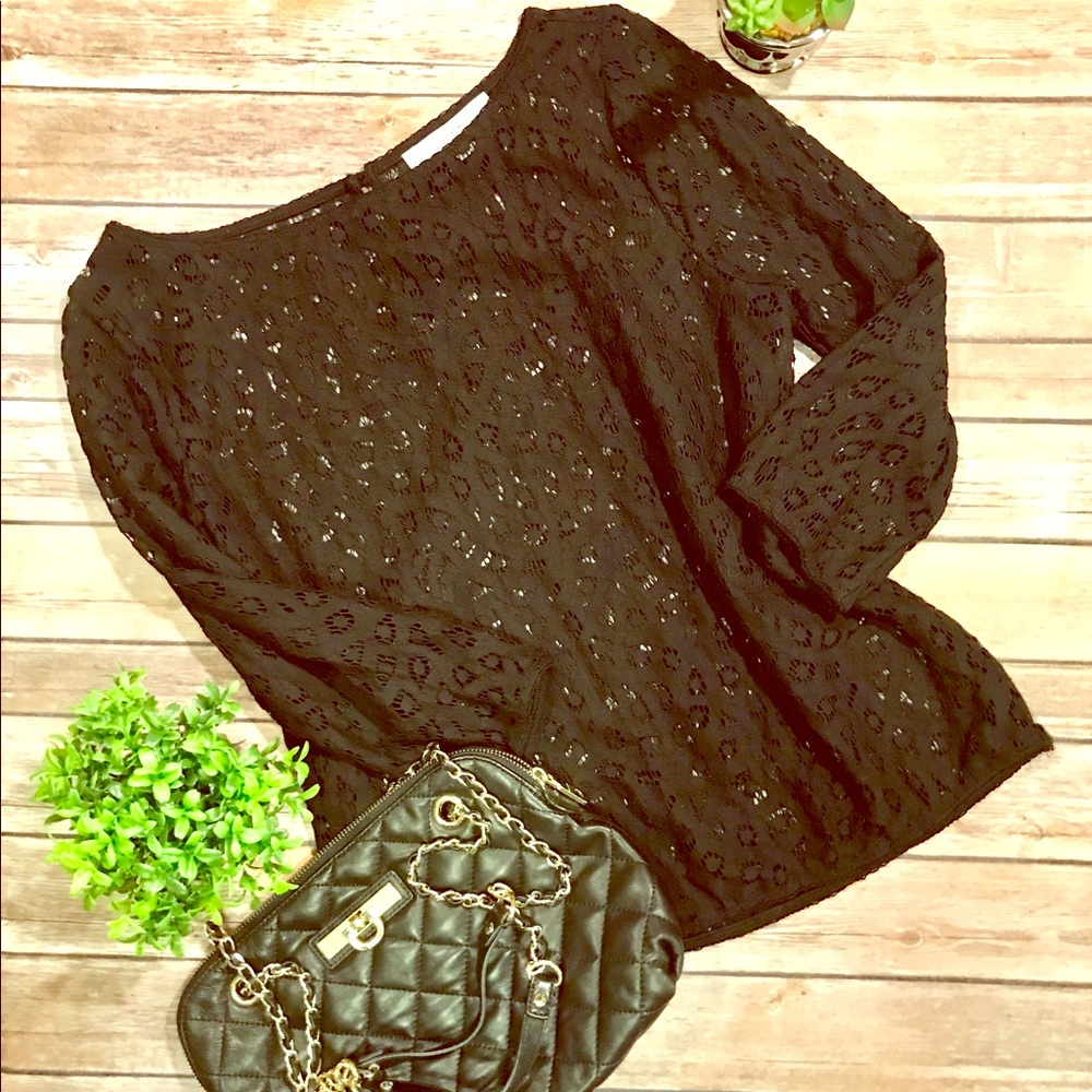 LOFT black pullover lace shirt. EUC